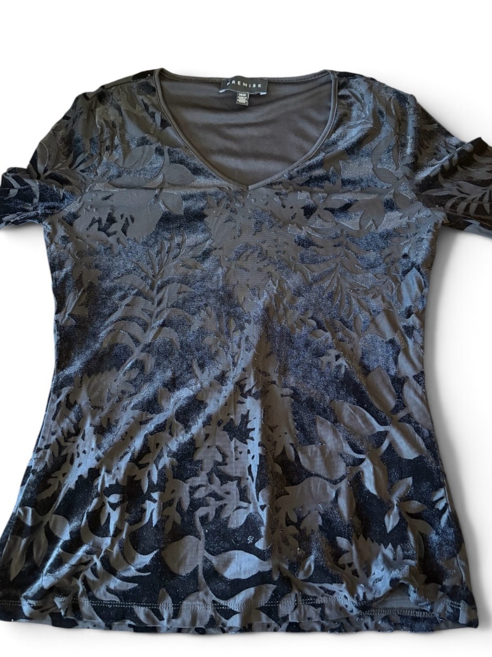 Premise Black Floral Burnout Velvet Sheer Top XS